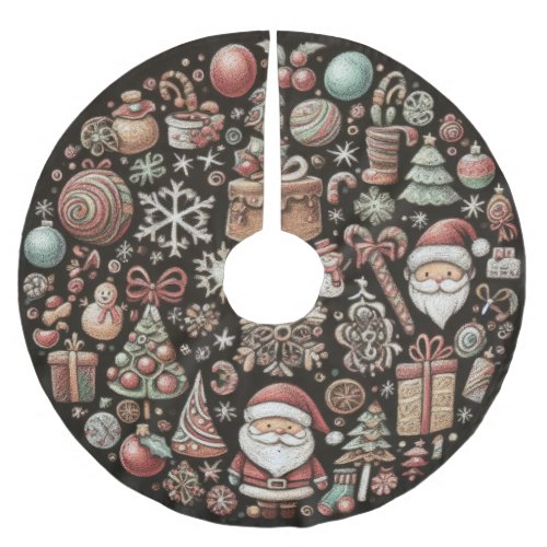 Hard Pastels Drawing Christmas Motifs Brushed Polyester Tree Skirt