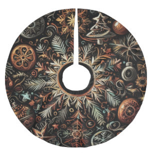 Hard Pastels Drawing Christmas Motifs Brushed Polyester Tree Skirt