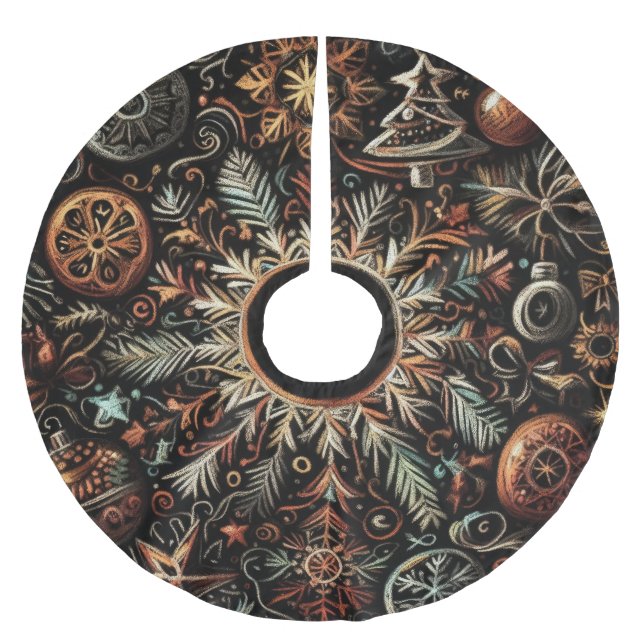 Hard Pastels Drawing Christmas Motifs Brushed Polyester Tree Skirt (Front)