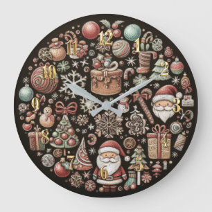Hard Pastels Drawing Christmas Motifs Large Clock