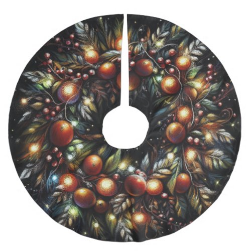 Hard Pastels Drawing Christmas Wreath Fruit Brushed Polyester Tree Skirt