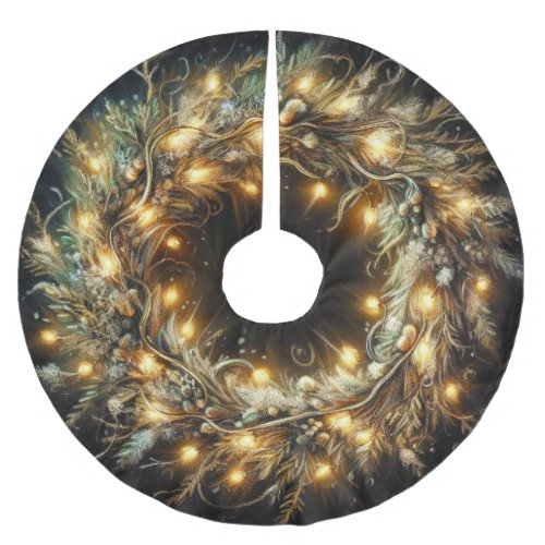 Hard Pastels Drawing Christmas Wreath Yellow Brushed Polyester Tree Skirt
