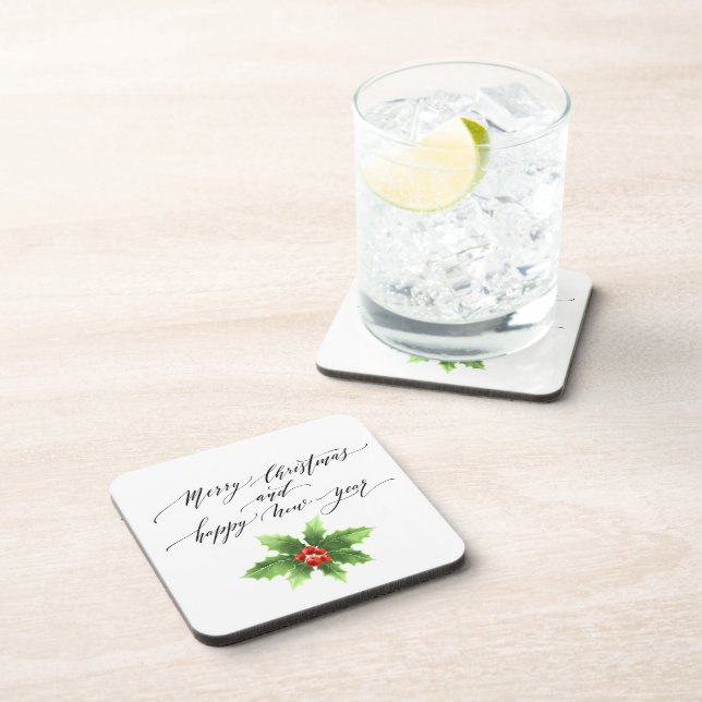 Hard Plastic Coaster Set-Christmas Holly (Right Side)