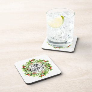 Hard Plastic Coaster Set-Christmas Holly