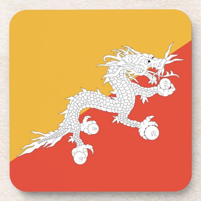 Hard plastic coaster with flag of Bhutan (Front)