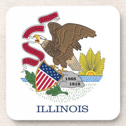 Hard plastic coaster with flag of Illinois USA