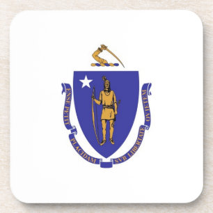 Hard plastic coaster with flag of Massachusetts