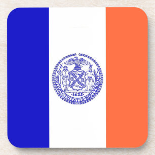 Hard plastic coaster with flag of New York City