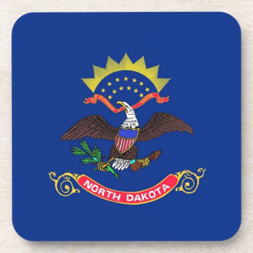 Hard plastic coaster with flag of North Dakota