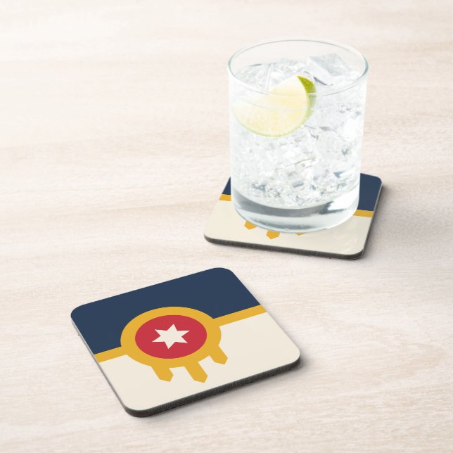Hard plastic coaster with flag of Tulsa, Oklahoma (Right Side)