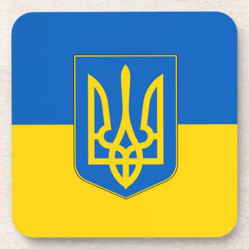 Hard plastic coaster with flag of Ukraine