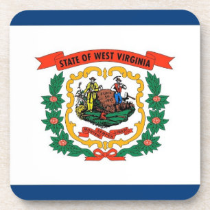 Hard plastic coaster with flag of West Virginia