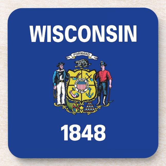 Hard plastic coaster with flag of Wisconsin (Front)