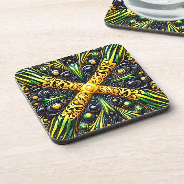 Hard plastic coaster with Jamaican Colors Design (Left Side)