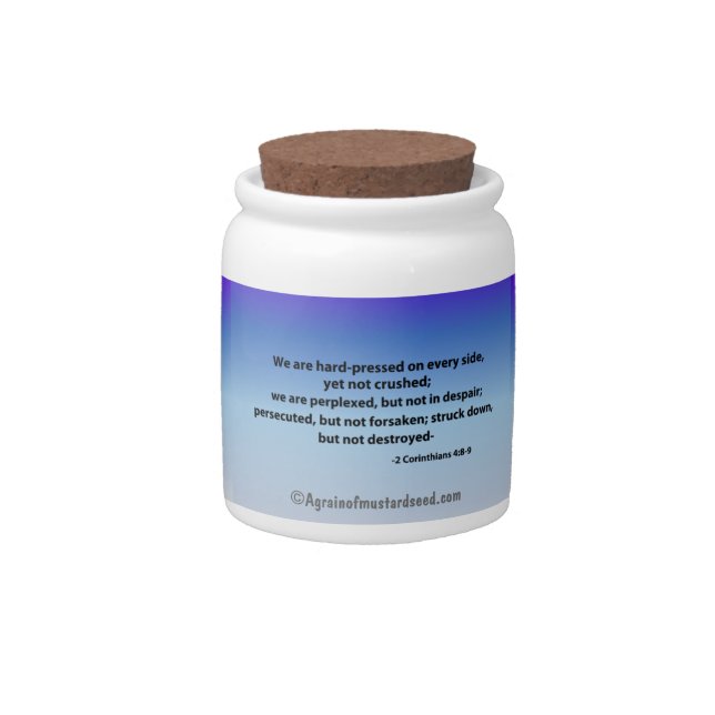 Hard pressed on every side Christian Quotes Candy Jar (Front)
