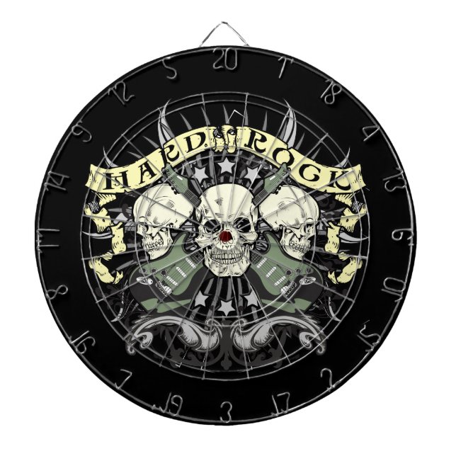 Hard Rock and Roll Skulls Guitars Dartboard (Front)
