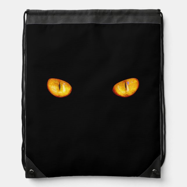 Hard Stare of Black Cats Gold Eyes  Drawstring Bag (Front)