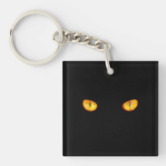 Hard Stare of Black Cats Gold Eyes Keychain