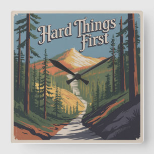 Hard Things First Square Wall Clock