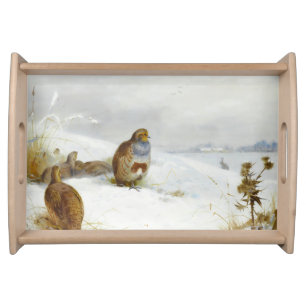 Hard times- partridges and a hare, Art Birds Serving Tray