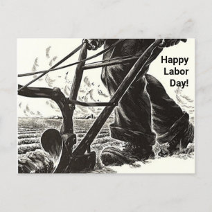 Hard Work Plowing field Happy Labor Day worker PCs Holiday Postcard