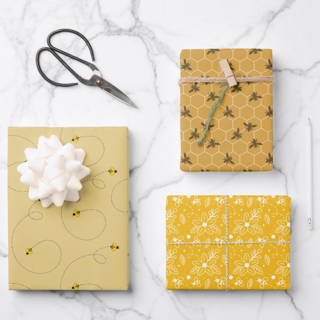 Hard Working Honey Bee Set of 3 Wrapping Paper Sheets (Front)