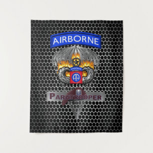 Hardcore 82nd Airborne Division Silver Chute Tapestry