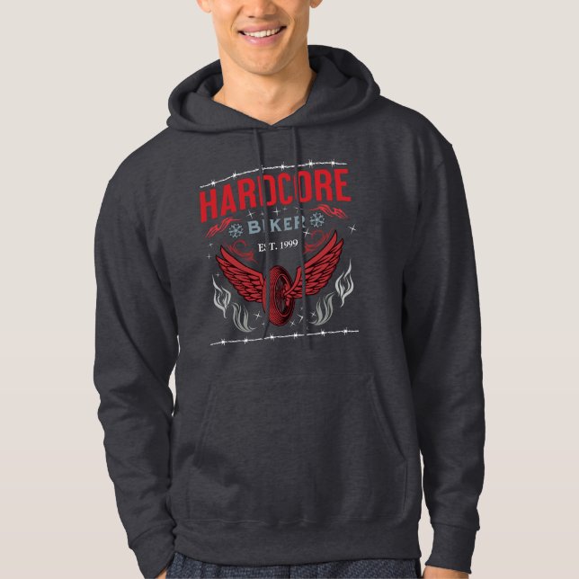 Hardcore Biker Red t-shirt Hoodie (Front)