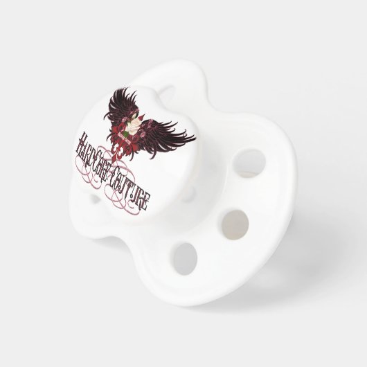 Hardcore Couture White Rose With Wings Pacifier (Front Right)