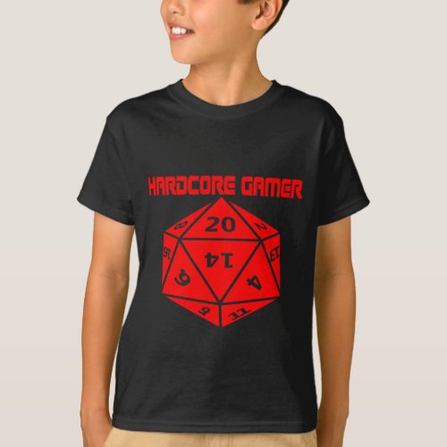 Hardcore Gamer RPG Kids Teens T_Shirt Red Font  
