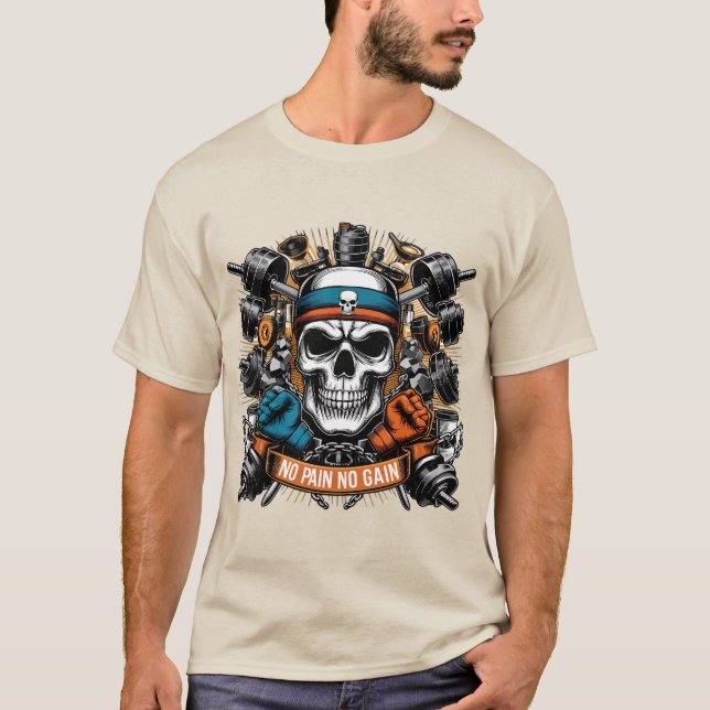 Hardcore Gym Skull Bodybuilding Motivation Design T-Shirt (Front)
