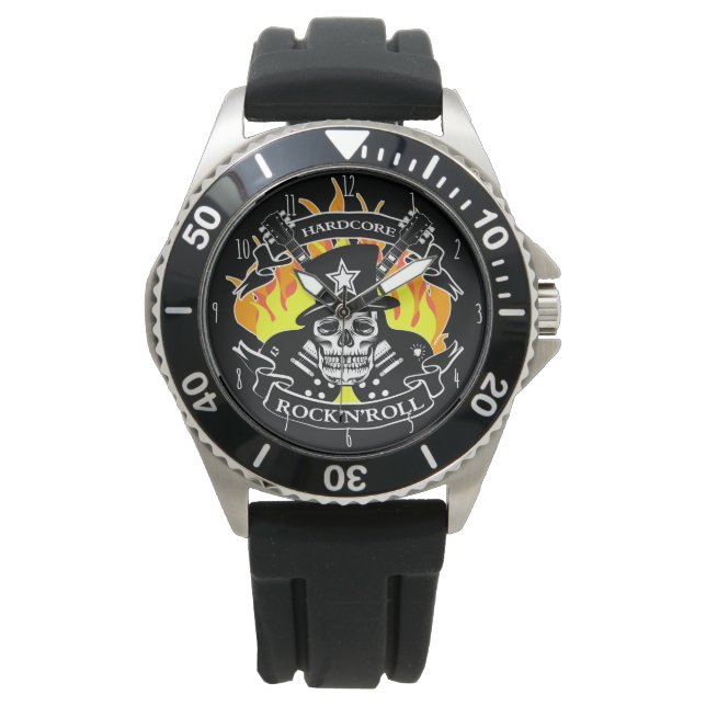Hardcore Rock'N'Roll skull and guitars Watch (Front)