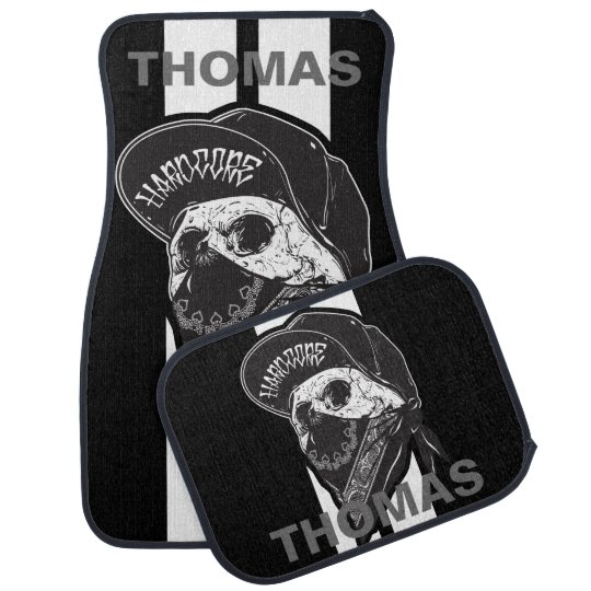 Hardcore Skull Bandana White Stripes Personalized Car Mat Zazzle Com