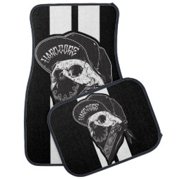 Hardcore Skull Wearing Bandana White Race Stripes Car Mat