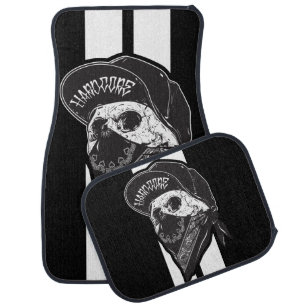 Hardcore Skull Wearing Bandana White Race Stripes Car Mat