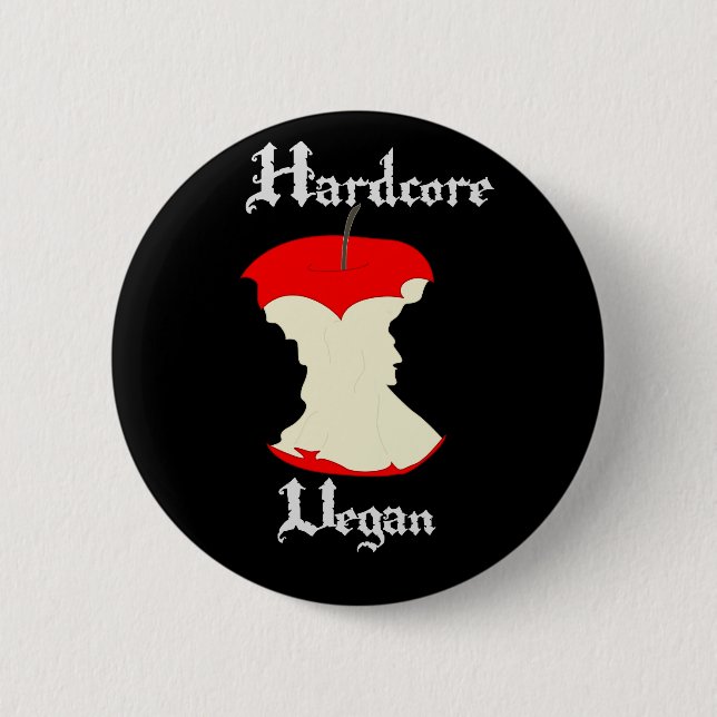 Hardcore Vegan Apple Design Button (Front)