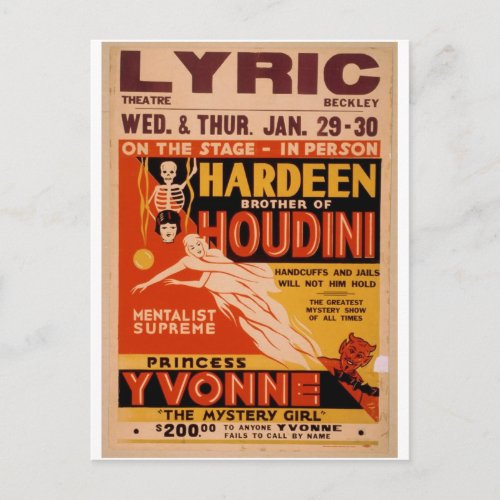 Hardeen brother of Houdini The Mystery Girl Postcard