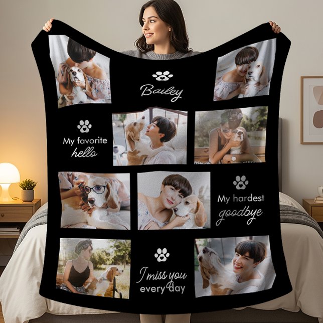 Hardest Goodbye Pet Dog Memorial 8-Photo Collage Fleece Blanket (Creator Uploaded)