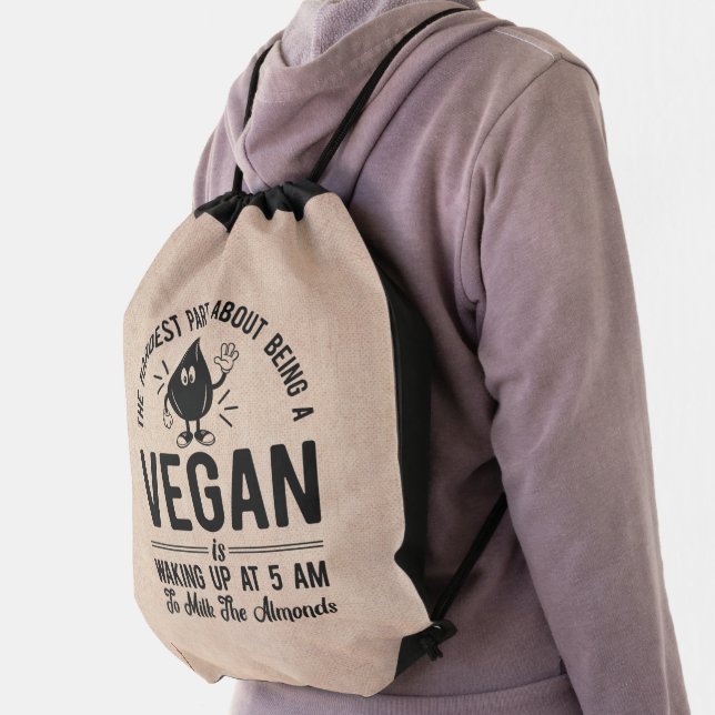 Hardest Part Vegan, Milk the Almonds, Funny Vegan Drawstring Bag (Insitu)