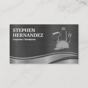 Hardhat and Tools   Metal Business Card