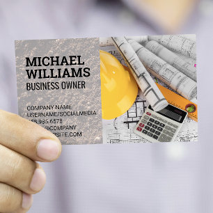 Hardhat Blueprints   Construction Architect Business Card