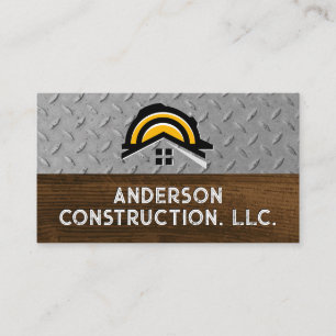 Hardhat Construction Logo   Steel Wood Business Card