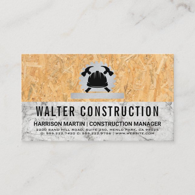 Hardhat Hammer | Marble | Pressed Wood Business Card (Front)