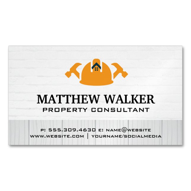 Hardhat Hammers | Home Repair Services Business Card Magnet (Front)