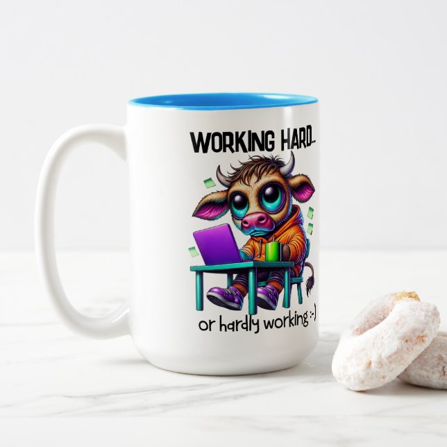 Hardly Working  Two-Tone Coffee Mug (With Donut)