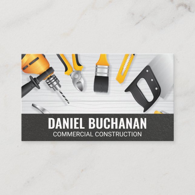 Hardware Construction Tools | Wood Business Card (Front)
