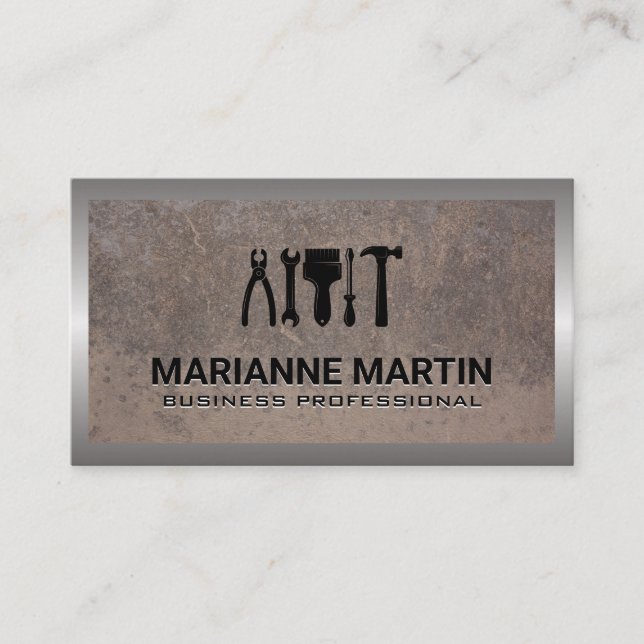 Hardware Hand Tools | Metal Background Business Card (Front)