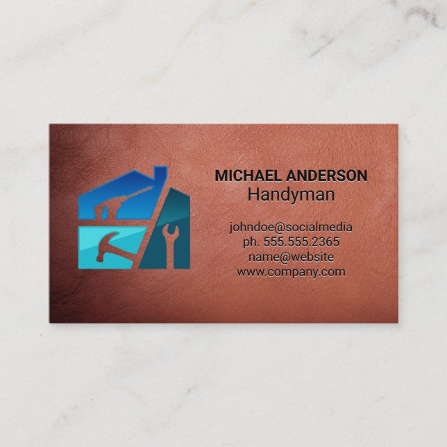 Hardware Home Tools | Construction | Leather Business Card (Front)