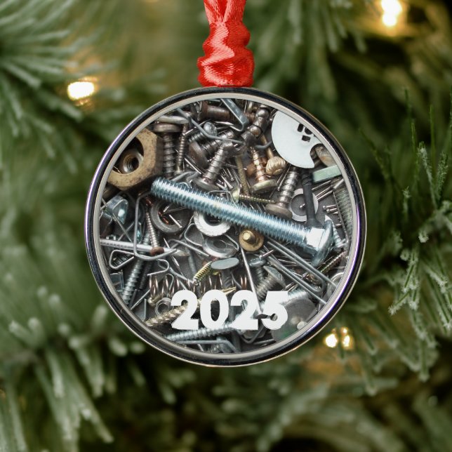 Hardware Junk Drawer, Nails, Nuts, Screws and More Metal Ornament (Tree)