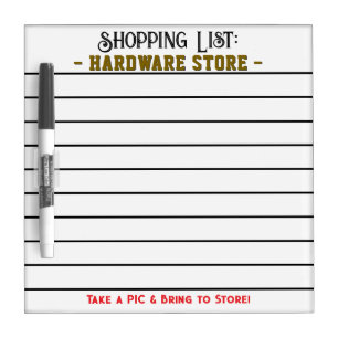 Hardware Store Shopping List Yellow Brown Dry Erase Board